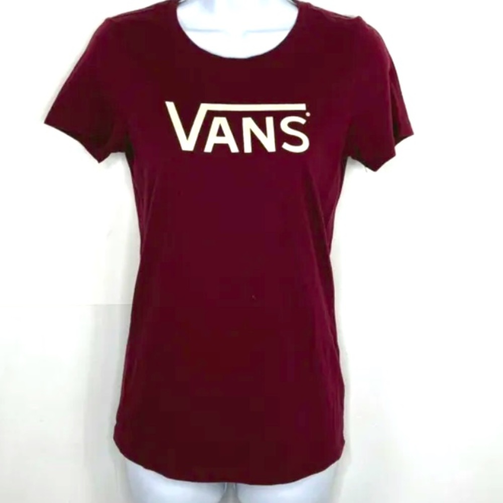 VANS | Women Maroon Short Sleeve T shirt with Vans in cream | size large